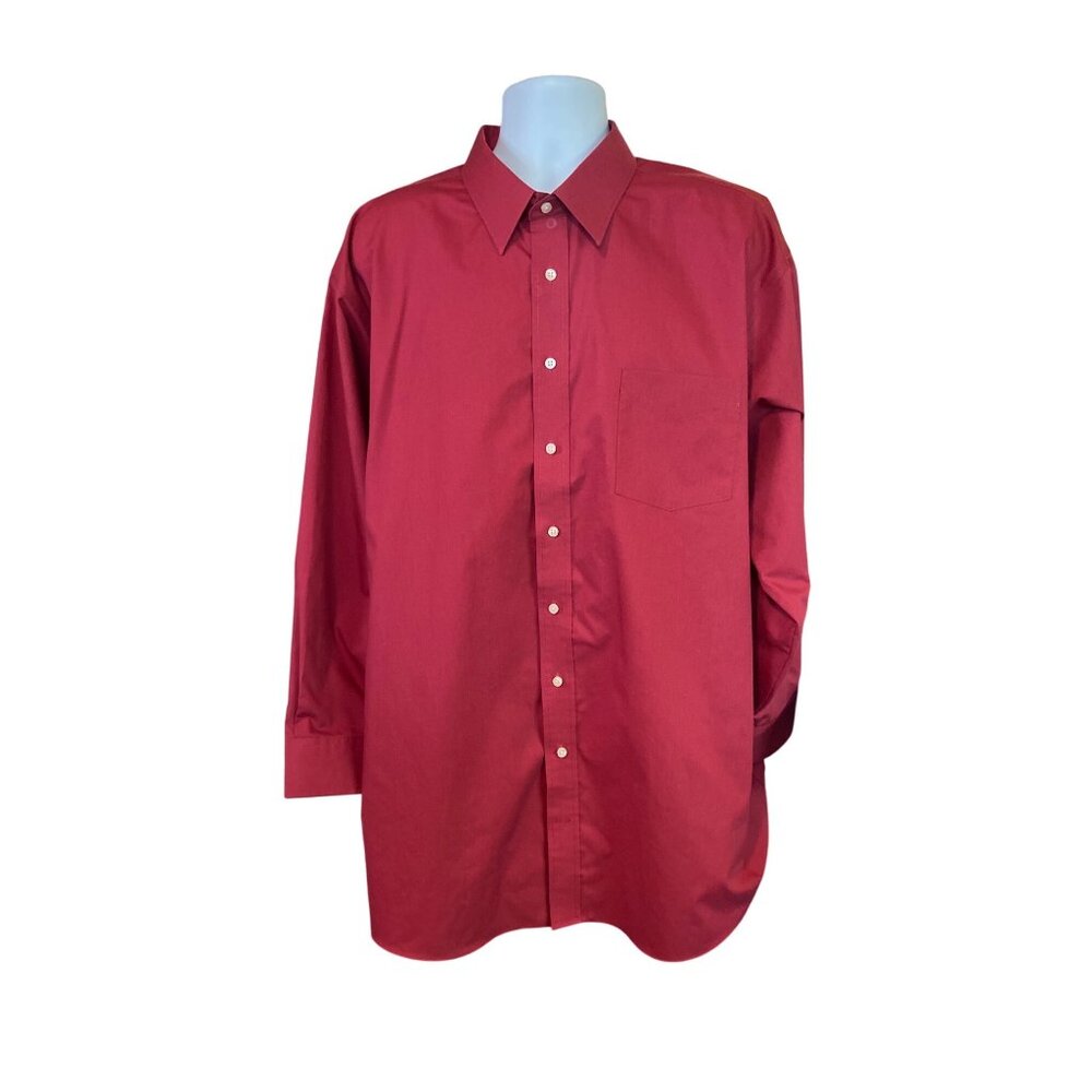 Stafford Mens Red Dress Shirt 18.5 34/35 Big Fit  Broadcloth Classic Corpcore